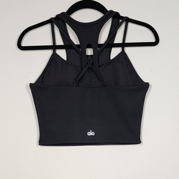 ALO Yoga Ribbed Airlift Enchanted Bra Tank Size M Black EUC - Picture 2 of 12